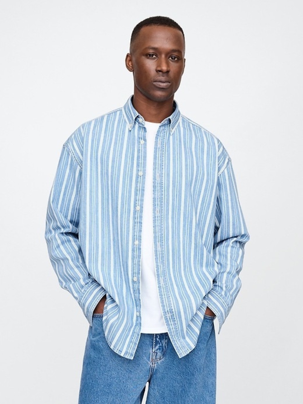 Gap The Big Shirt Denim Indigo Stripe Vintage Inspired Size Large